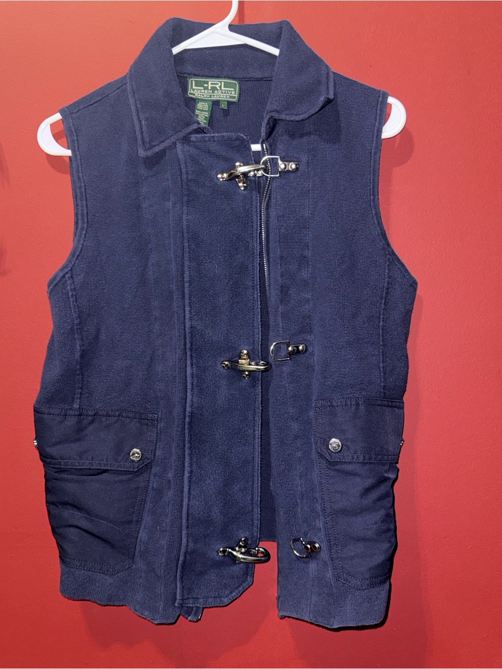 Women’s Lauren Ralph Lauren Navy Toggle Front Fleece Vest, Size Large